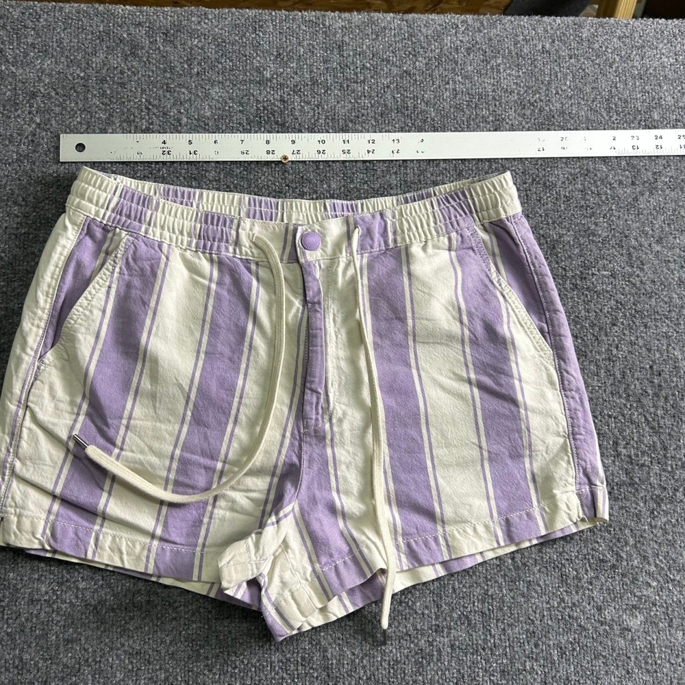 American Eagle Shorts Womens Size L Purple Striped Elastic Waist Casual Cotton